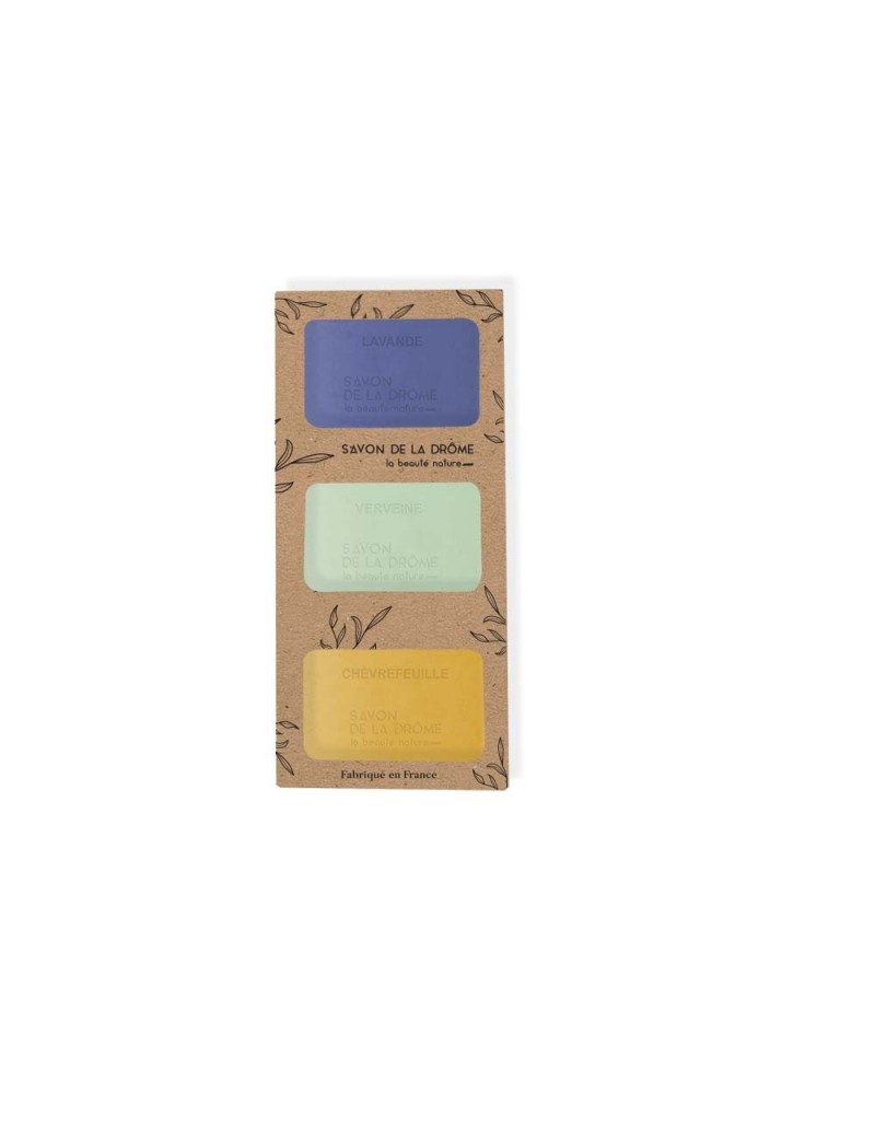 Savons Karité parfums mixtes Lavande Verveine Chevrefeuille Etui 3 x 100 gr Savons Karité parfums mixtes Lavande Verveine Chevrefeuille Etui 3 x 100 gr